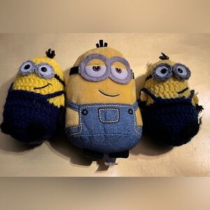Despicable Me - Minions LOT of 3: 2 Handmade Crochet & 1 Illumination Kevin